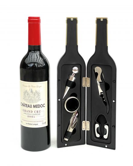 DanDiBo Weinöffner Set 5 Tlg. im Weinflaschen Design Wein Zubehör Set Geschenk mit Kellnermesser Korkenzieher Ausgießer Tropfring Korken mit Dichtung Geschenkset Rot
