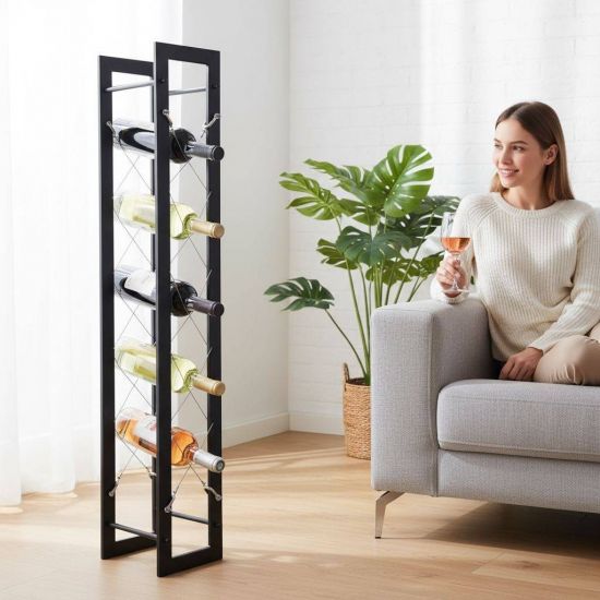 Preview: DanDiBo Wine Rack Bottle Rack Freestanding Pit 100 cm Black Metal Wine Stand Wine Bottle Holder Slim Wine Rack Bottle Holder