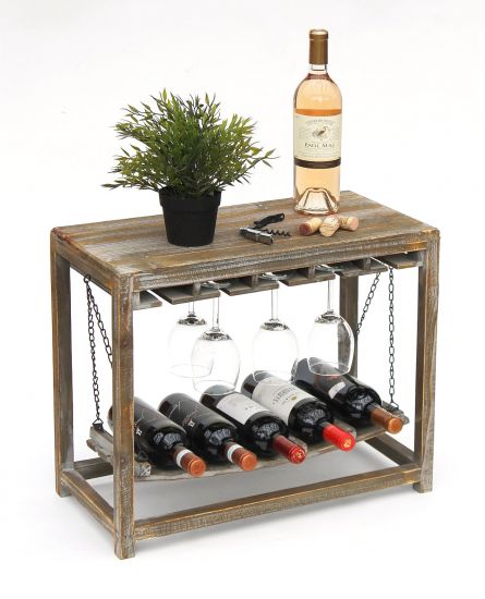 DanDiBo Weinregal Holz Braun mit Ablage 47 cm Flaschenregal mit Glashalter 9202-R Flaschenhalter Weinschrank Regal stehend
