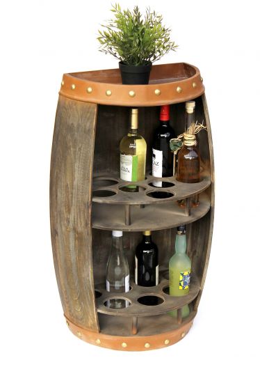 DanDiBo Weinregal Holz Weinfass Braun Halbrund 83 cm 9001-R Bar Flaschenregal Flaschenständer XL Fass Holzfass Weinschrank