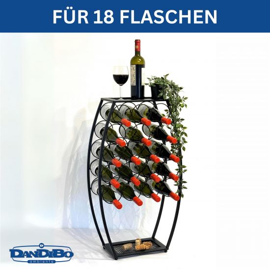 Metal Wine Rack Black Standing 83 cm 96640 Wine Stand for 18 Bottles Decorative Wine Bottle Holder in Barrel Design Bottle Rack with Shelf