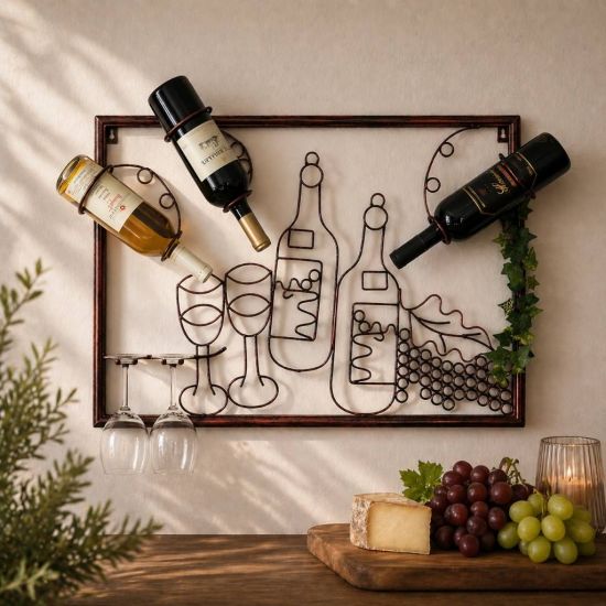 DanDiBo Weinregal Wand Bar Regal Metall Weinglashalter 91975 Wandbild 65 cm Flaschenregal Hängend Weinhalter Weinflaschenhalter Wandregal