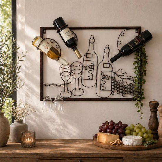 Preview: DanDiBo Weinregal Wand Bar Regal Metall Weinglashalter 91975 Wandbild 65 cm Flaschenregal Hängend Weinhalter Weinflaschenhalter Wandregal