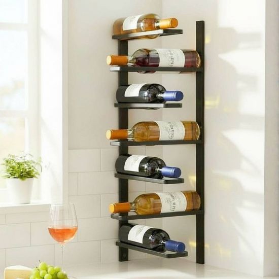 DanDiBo Wall Wine Rack Hanging Metal Bottle Rack 2-Piece Corner Shelf 96326 Black Wine Bottle Holder Bar Shelf Wall Rack Wine Rack