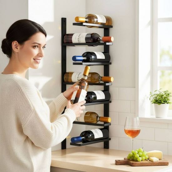 DanDiBo Wall Wine Rack Hanging Metal Bottle Rack 2-Piece Corner Shelf 96326 Black Wine Bottle Holder Bar Shelf Wall Rack Wine Rack