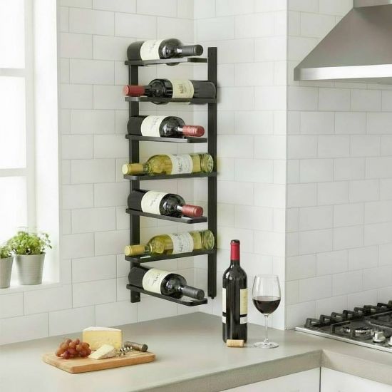 DanDiBo Wall Wine Rack Hanging Metal Bottle Rack 2-Piece Corner Shelf 96326 Black Wine Bottle Holder Bar Shelf Wall Rack Wine Rack