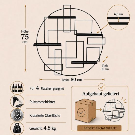 Preview: DanDiBo Weinregal Wand Hängend Metall Schwarz Weinflaschenhalter Bar Regal Weinhalter Pi4 Design Flaschenregal Wine Rack Weinständer