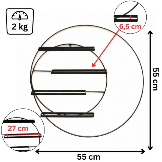 DanDiBo Weinregal Wand Metall 55 cm Schwarz Largo Rund Hängend Flaschenregal 96213 Flaschenhalter Wandmontage Wine Rack Weinständer