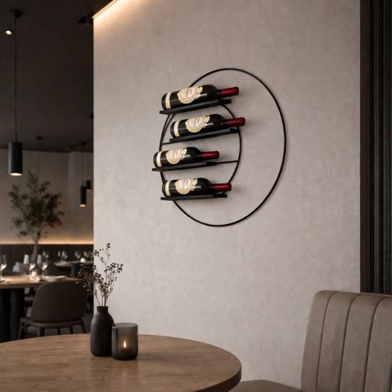 DanDiBo Weinregal Wand Metall 55 cm Schwarz Largo Rund Hängend Flaschenregal 96213 Flaschenhalter Wandmontage Wine Rack Weinständer