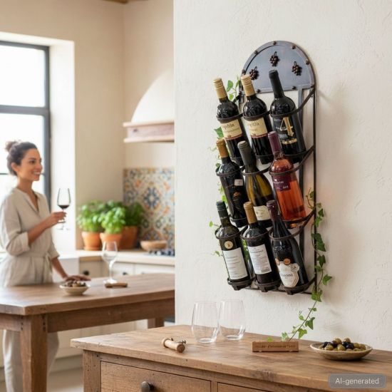 DanDiBo Wall Mounted Metal Wine Rack Bronze 96192 Hanging Bottle Rack Wine Holder Wine Bottle Storage