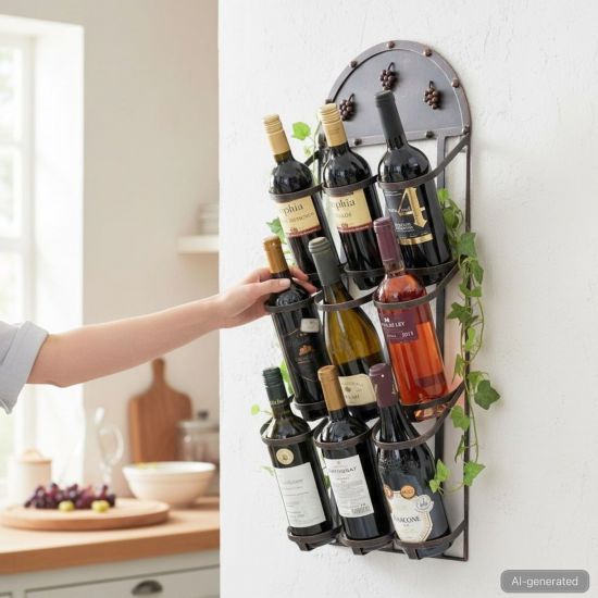 DanDiBo Wall Mounted Metal Wine Rack Bronze 96192 Hanging Bottle Rack Wine Holder Wine Bottle Storage