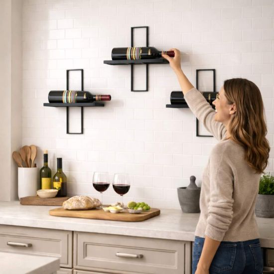 DanDiBo Weinregal Wand Metall Schwarz 3er Set D3 Flaschenregal Schmal Hängend Wine Rack Weinhalter Weinregale Klein Weinflaschenregal Weinflaschenhalter