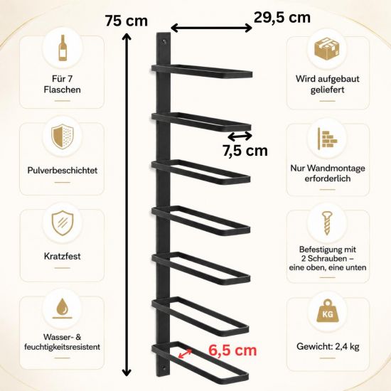 Preview: DanDiBo Weinregal Wand Metall Schwarz 93885  Flaschenregal Weinflaschenhalter Weinhalter Wine Rack