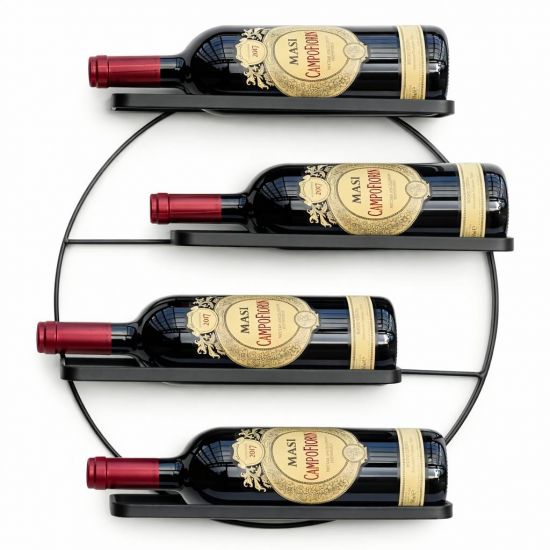 DanDiBo Weinregal Wand Metall Schwarz Andante Rund Flaschenregal Flaschenhalter Weinflaschenhalter Hängend Weinständer Wandregal für 4 Flaschen Wine Rack