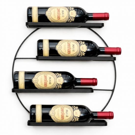 DanDiBo Weinregal Wand Metall Schwarz Andante Rund Flaschenregal Flaschenhalter Weinflaschenhalter Hängend Weinständer Wandregal für 4 Flaschen Wine Rack