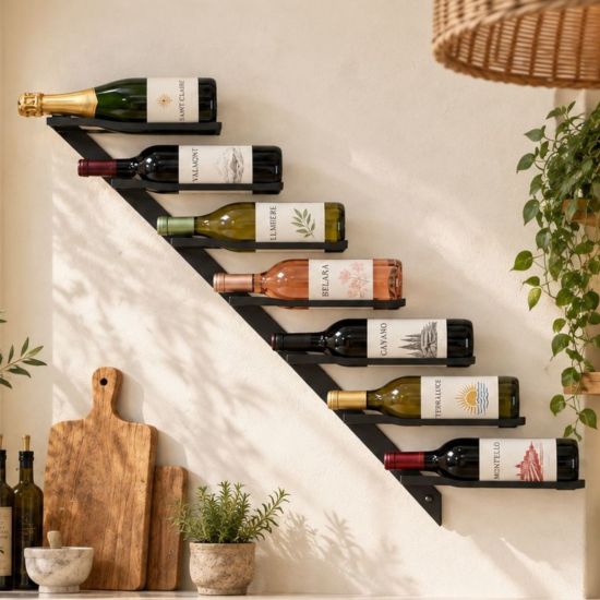 DanDiBo Weinregal Wand Metall Schwarz Flaschenregal Hängend Regal 7 Flaschen Diagon Rechts 100 cm  Wine Rack Weinflaschenregal Bar Wein Regal Getränkeregal Flaschen