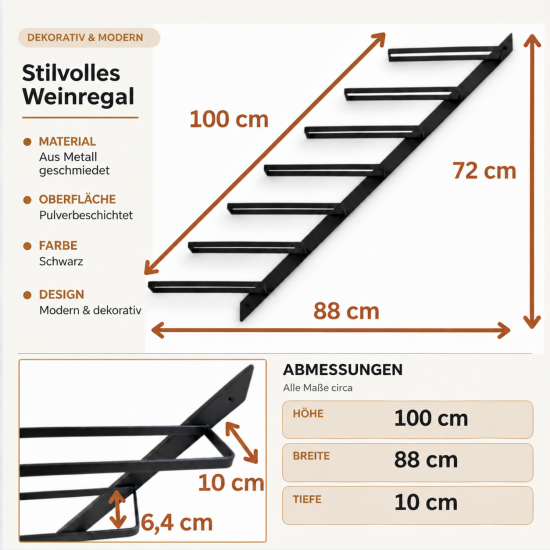 Preview: DanDiBo Weinregal Wand Metall Schwarz Flaschenregal Hängend Regal 7 Flaschen Diagon Links 100 cm  Wine Rack Weinflaschenregal Bar Wein Regal Getränkeregal Flaschen