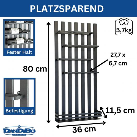 DanDiBo Weinregal Wand Metall Schwarz Modern 96692 Flaschenregal Schmal Wandmontage Wine Rack Weinflaschenhalter Weinhalter Flaschenhalter