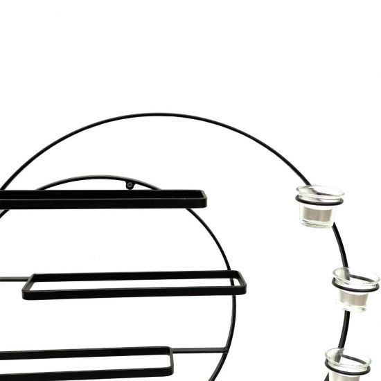 DanDiBo Wall Wine Rack Metal for 4 Bottles and Tealights 55 cm Black Vivace 96214 Round Bottle Rack Bottle Holder Wall Mount Wall Shelf