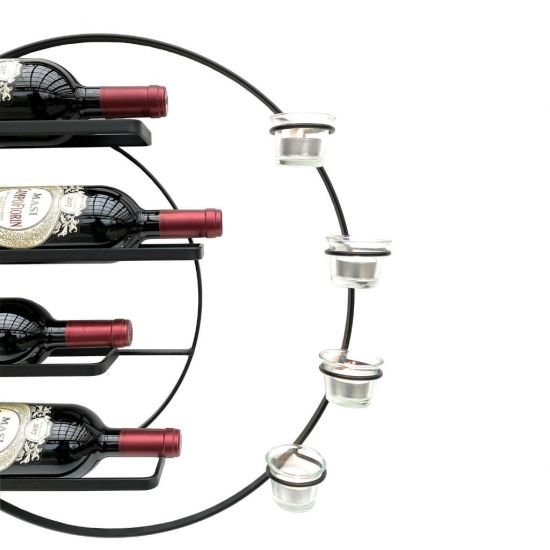 DanDiBo Wall Wine Rack Metal for 4 Bottles and Tealights 55 cm Black Vivace 96214 Round Bottle Rack Bottle Holder Wall Mount Wall Shelf