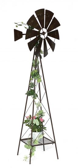 DanDiBo Windrad Metall 170 cm kugelgelagert Braun Windspiel Gartenstecker 96019 Windmühle Wetterfest Gartendeko Garten Bodenstecker
