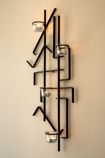 Wall tea light holder MIX4 Black Wall candle holder metal 73 cm Tea light holder