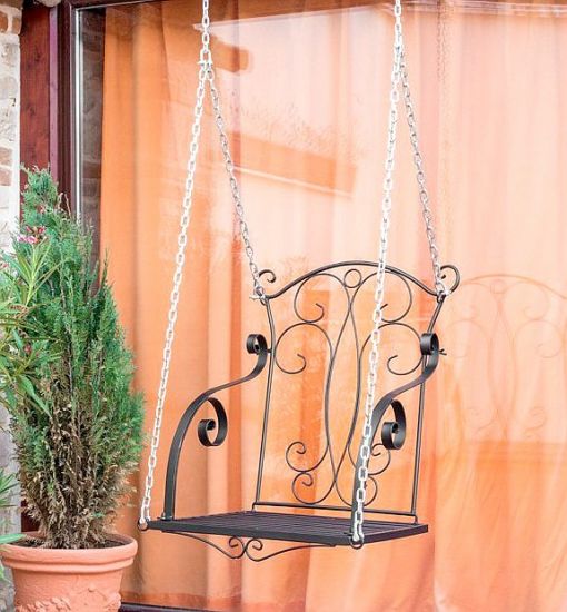 DanDiBo Hanging Chair Black Metal Relax Swing with Chains Hanging Bench Garden Swing Hollywood Swing