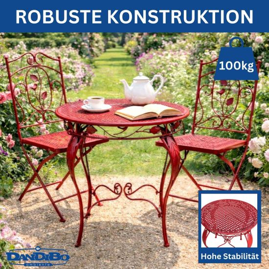 Preview: DanDiBo Bistrotisch Rund 70cm Metall Eisen Rot Wetterfest Rosso 96711 Gartentisch Antik Metalltisch Balkontisch Terrassentisch Tisch