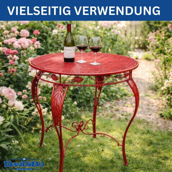 DanDiBo Bistro Table Round 70 cm Metal Iron Red Weatherproof Rosso 96711 Garden Table Antique Metal Table Balcony Table Terrace Table Table