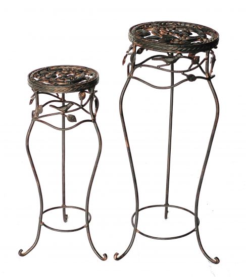 Blumenhocker Metall Schwarz Rund 2er Set 65 cm / 78 cm Blumenständer 18215 Blumensäule Antik Pflanzenständer Pflanzenhocker Vintage