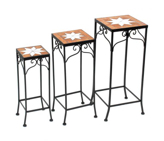 Blumenhocker Mosaik Eckig 3er Set 46, 54, 62 cm Blumenständer 12012  Beistelltisch Pflanzenständer Mosaiktisch