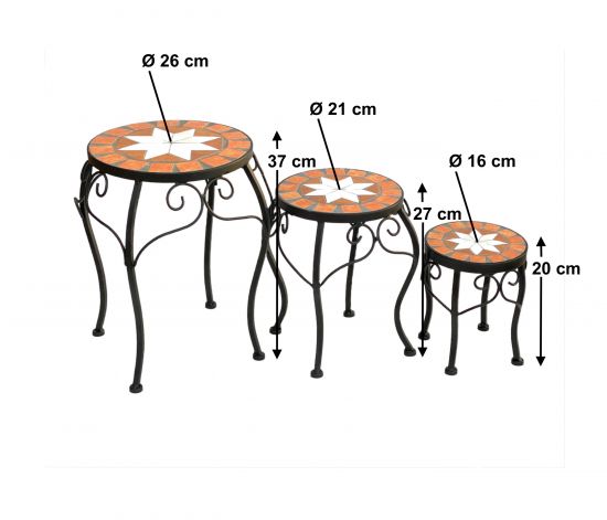 Blumenhocker Merano Mosaik 3er Set 12014 Blumenständer 20 ,27, 37cm Hocker Rund