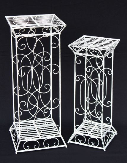 DanDiBo Flower Stool Metal White Square Set of 2 63 cm - 77 cm Flower Stand 20304 Flower Column