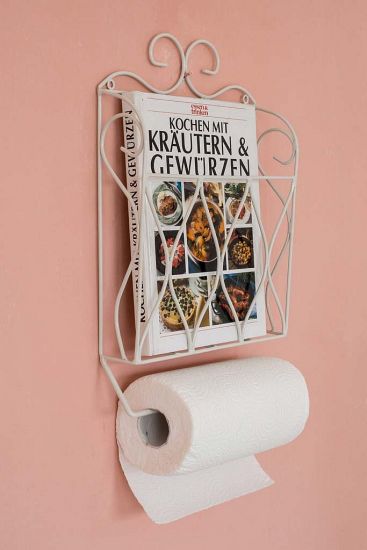 Küchenrollenhalter Zeitungsständer Weiß 43cm Küchenregal Zeitungshalter Wandregal Küchenregal Papierrollenhalter