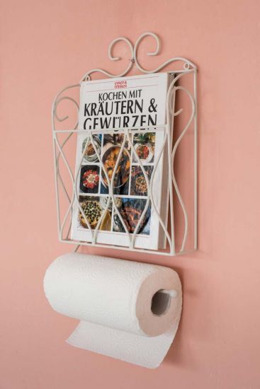 Küchenrollenhalter Zeitungsständer Weiß 43cm Küchenregal Zeitungshalter Wandregal Küchenregal Papierrollenhalter