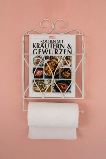 Küchenrollenhalter Zeitungsständer Weiß 43cm Küchenregal Zeitungshalter Wandregal Küchenregal Papierrollenhalter