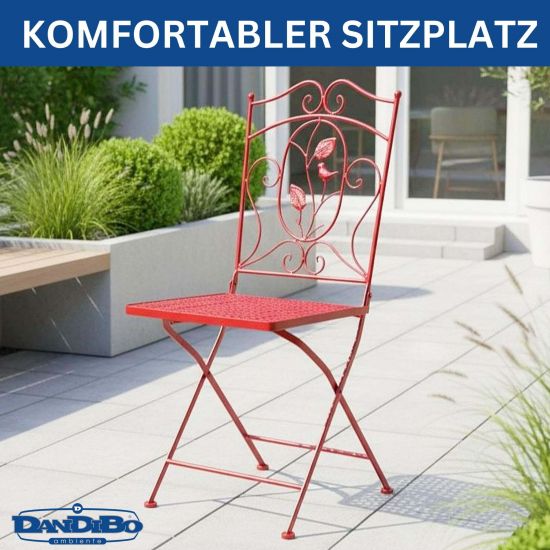 DanDiBo Folding Garden Chair Antique Red Metal Rosso Weatherproof 90 cm 96710 Metal Chair Iron Chair Balcony Chair Terrace Chair Bistro Chair Folding Chair
