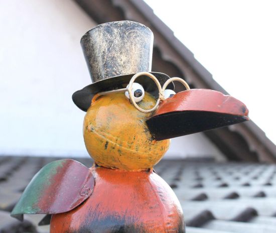 Rabe für die Dachrinne 30cm Bunt Vogel aus Metall 2344 Dachschmuck Gartendeko