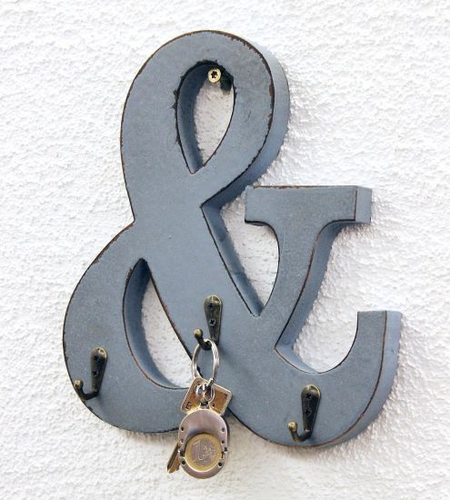 Letter  &   with 3 key hooks   24cm YX-14B394 Vintage Shabby Key rack   Hook