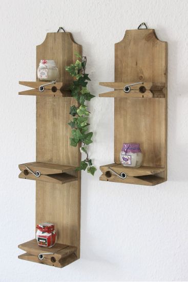 Wallmounted shelves 14B460-61 2er Set Seedbox 39cm and 64cm Clothes peg Console