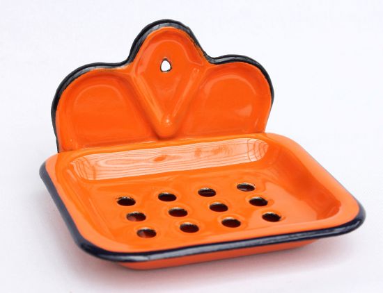 Seifenhalter 618 Orange Seifenschale 13cm emailliert Landhaus Emaille Seifenspender