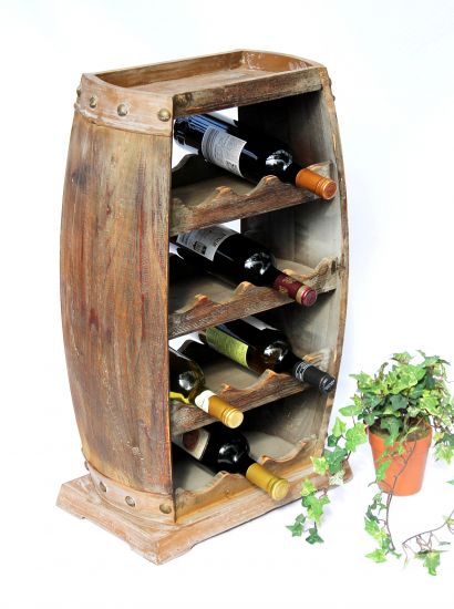 Weinregal Holz Weinfass 1549 Bar Flaschenständer 70cm für 13 Fl. Regal Fass Holzfass