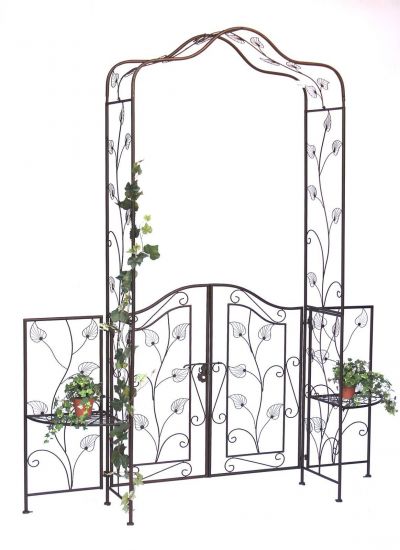 DanDiBo Rosenbogen mit Tor Tür aus Metall 101759 Gartentor 236x186 cm Schmiedeeisen Rankgerüst