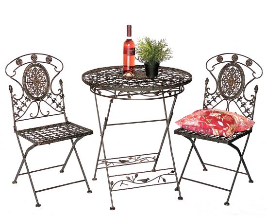 DanDiBo Sitzgruppe Eisen Garten Antik Bistroset AVIS Bistrotisch mit 2 Stühlen klappbar Metall Gartentisch