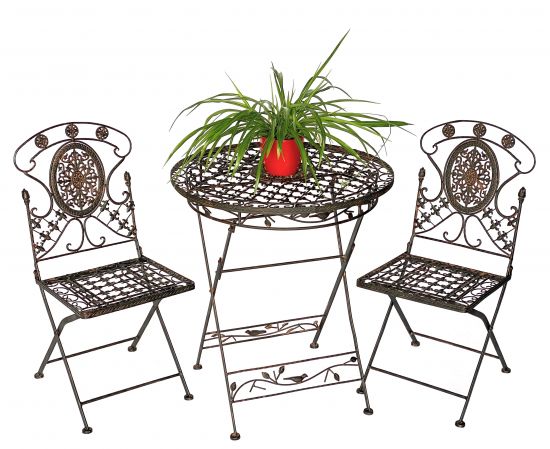 DanDiBo Sitzgruppe Eisen Garten Antik Bistroset AVIS Bistrotisch mit 2 Stühlen klappbar Metall Gartentisch