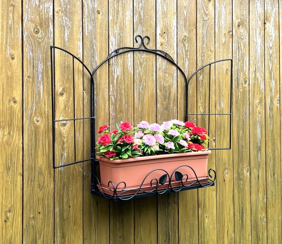 DanDiBo Wandblumenhalter Fenster Schwarz Metall Wand Blumenständer Blumenregal Wandregal Regal