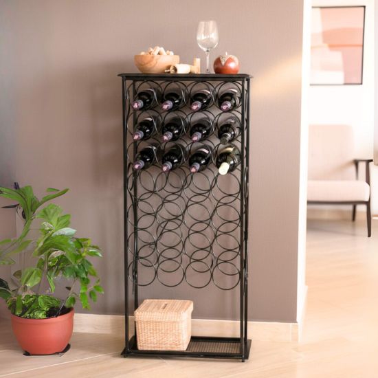 DanDiBo Wine Rack Metal Black Free-Standing Bottle Rack 100 cm Rico Modern Wine Rack Wine Stand Wine Bottle Holder