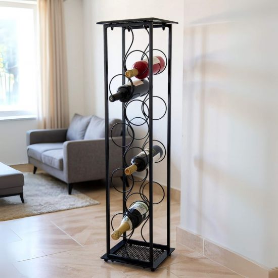 Preview: DanDiBo Weinregal Metall Schwarz Stehend Flaschenregal 100 cm Oktave Modern Wine Rack Weinständer Weinflaschenregal