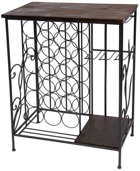 DanDiBo Wine rack with wooden shelf 12977 Bottle rack with glass holder 83 cm Brown Metal Wood Bottle holder Wine cabinet Shelf Standing