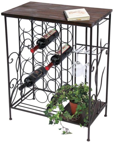 DanDiBo Wine rack with wooden shelf 12977 Bottle rack with glass holder 83 cm Brown Metal Wood Bottle holder Wine cabinet Shelf Standing